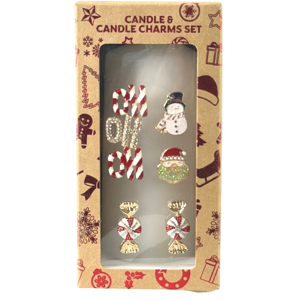 Unscented Christmas Candle and Charms Set White Festive Holiday Decor